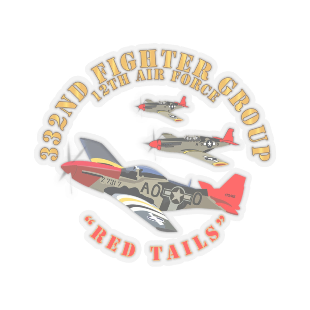 Kiss-Cut Stickers - Army - AAC - 332nd Fighter Group - 12th AF - Red Tails