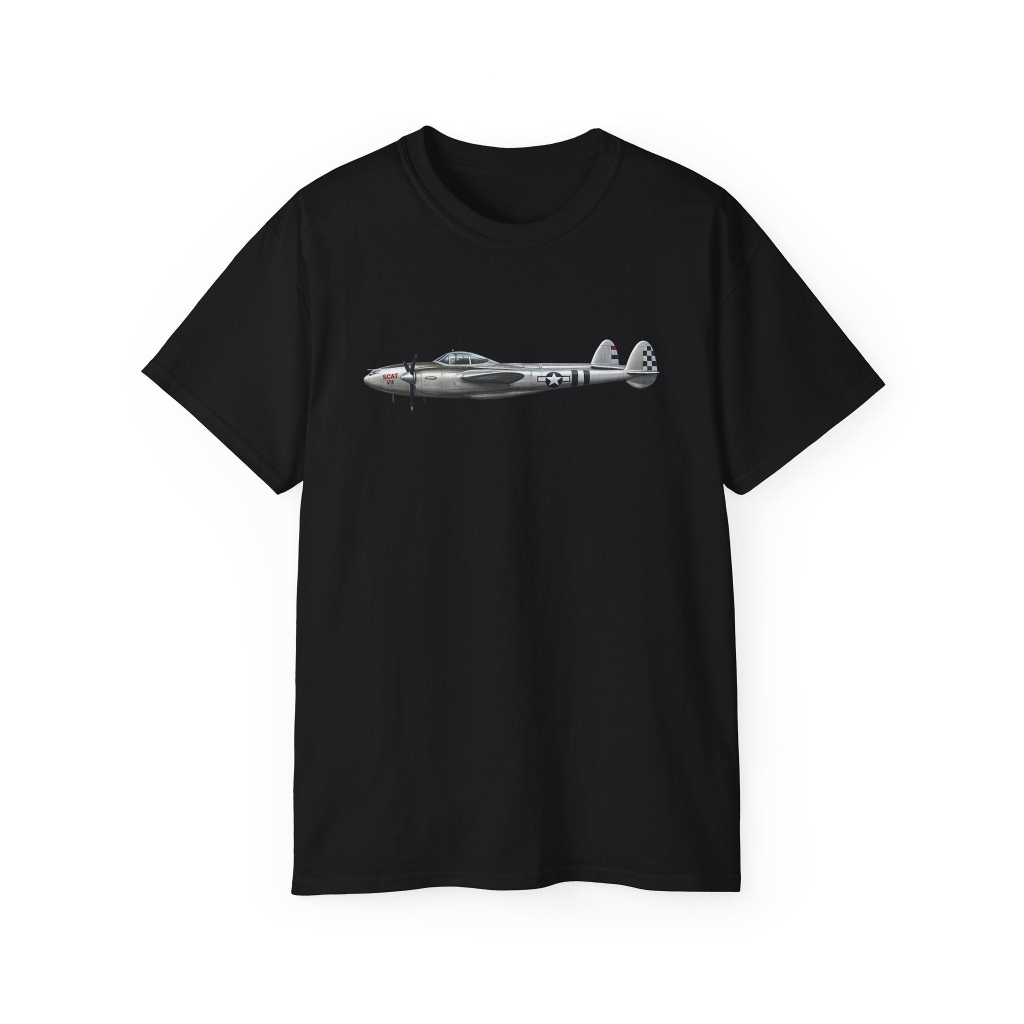Unisex Ultra Cotton Tee - WWII - Fighter Aircraft - P-38 Lightning - Profile - Left