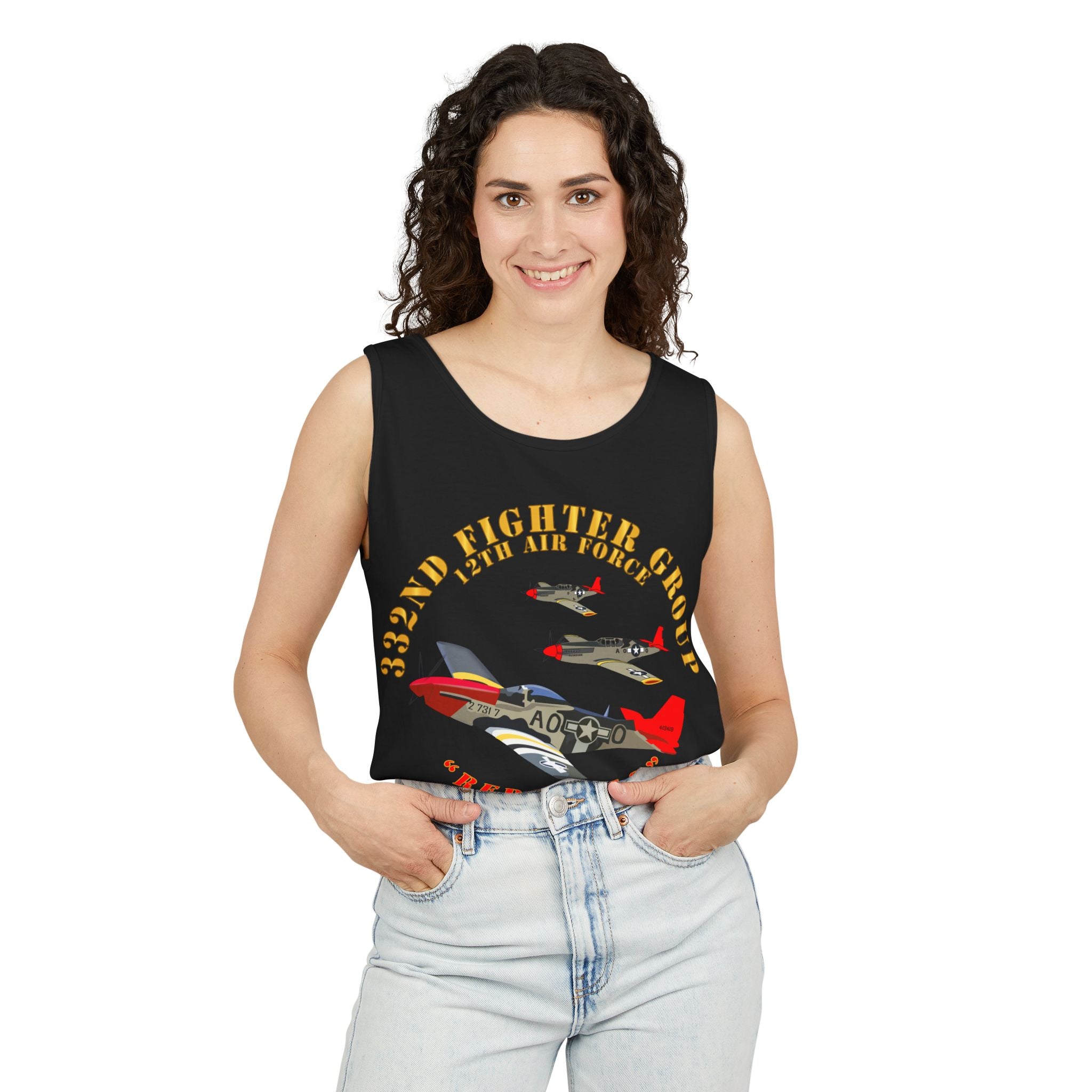 Unisex Garment-Dyed Tank Top - Army - AAC - 332nd Fighter Group - 12th AF - Red Tails