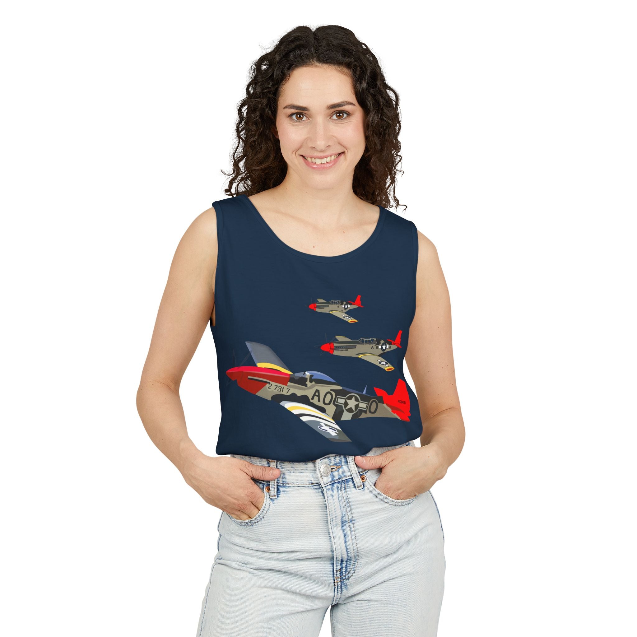 Unisex Garment-Dyed Tank Top - Army - AAC - 332nd Fighter Group - 12th AF - Red Tails wo Txt