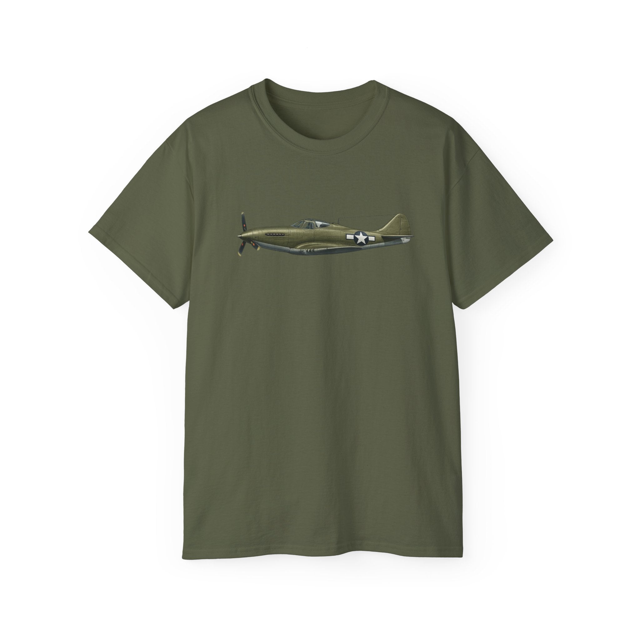 Unisex Ultra Cotton Tee - WWII - Fighter Aircraft - P-63 Kingcobra - Profile - Left - In-Flight