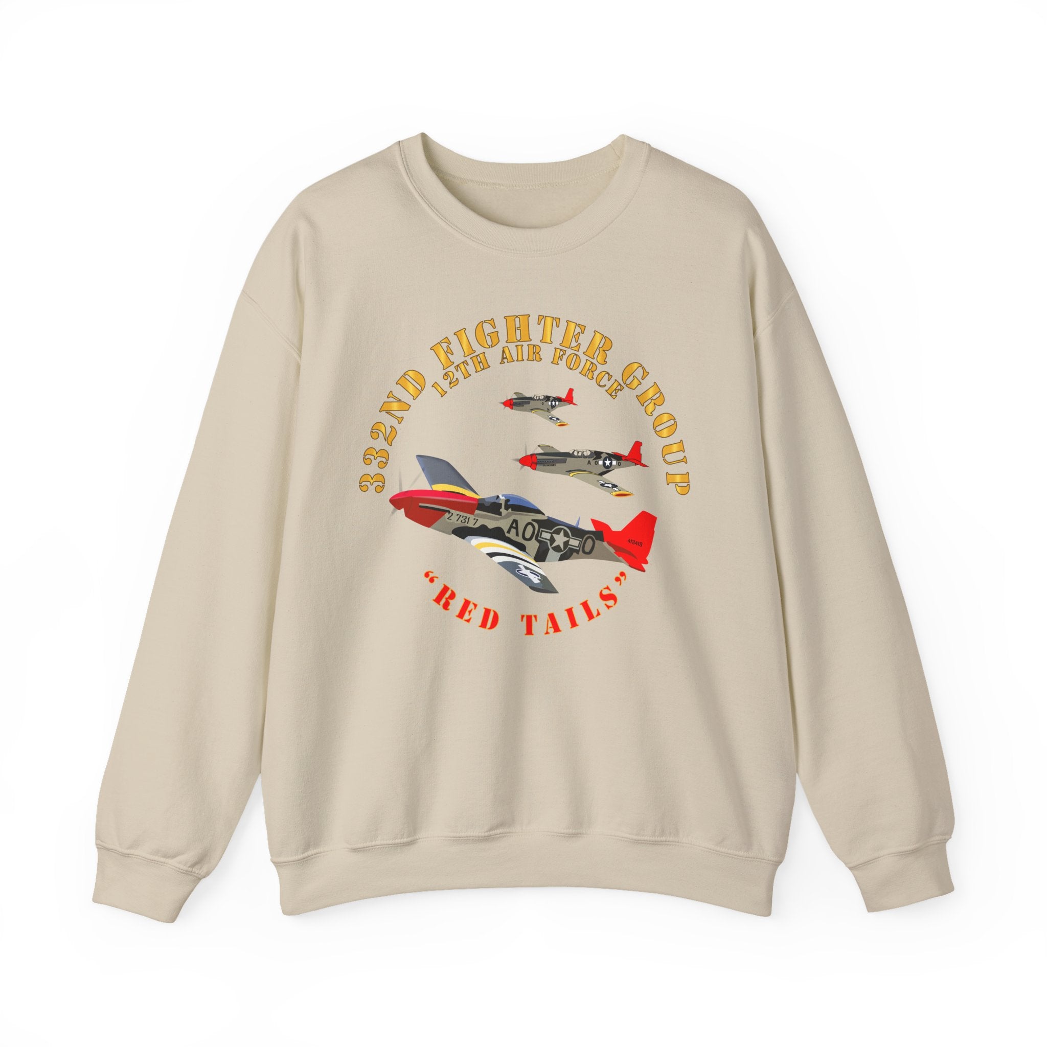 Crewneck Sweatshirt - Army - AAC - 332nd Fighter Group - 12th AF - Red Tails
